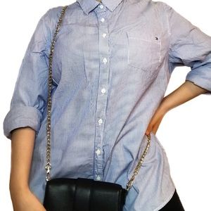 Navy blue and white Tommy Hilfiger blouse.